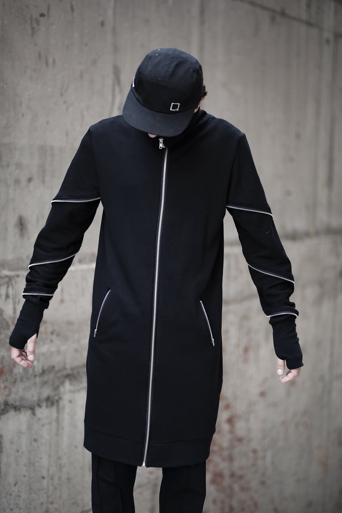 Callan Jacket: Black Long Jacket, Avant Garde Men's Jacket, Futuristic ...