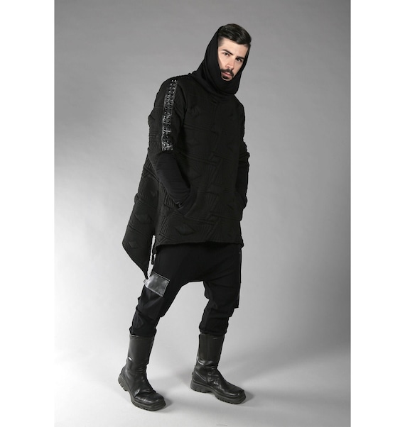 ジャケット・アウター old high neck over silhouette poncho Navy Blue Riding Poncho Cape Coat, Plus Size Short Cloak