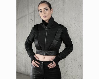 Zone Crop Jacket: Edgy Black Fashion Women, Futuristic Cyberpunk Jacket