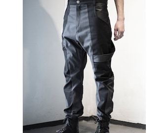 Vapour Pants: Black & Gray Men Pants, Futuristic Streetwear Pants, Techwear Style