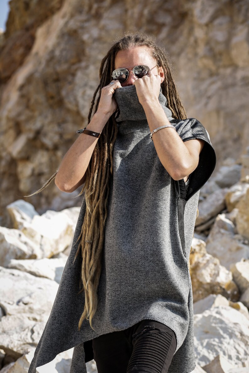 poncho-alternative man clothing-apocalyptic warrior-onesize poncho-unisex-high neck poncho-wool poncho Killing Me Softly
