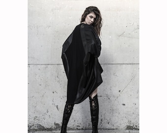 Trinity Kimono Robe (avantgarde-futuristic fashion-cyberpunk-street high fashion-dystopian-unique women fashion-black fashion-women kimono)