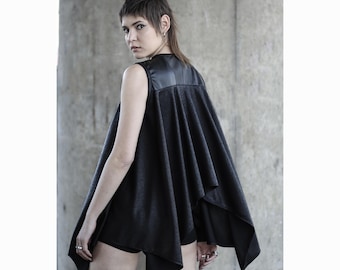 Trixity Tunic (Black Asymmetric Tunic, Georgette Loose Top, Modern Minimal Tunic, Lightweight Flowing Top, Streetwear Fashion)