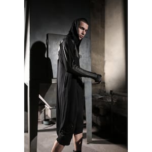 Sinnex Cardigan (ropa de hombre negro-cárdigan de hombre único-moda vanguardista-moda callejera de hombre-ropa cyberpunk-moda futurista)