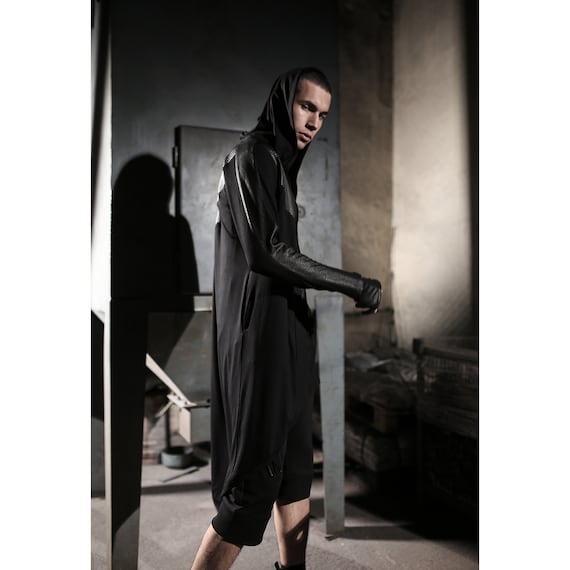 Sinnex Cardigan: Men's Avantgarde Viscose Fashion, Asymmetric Men Black Cardigan