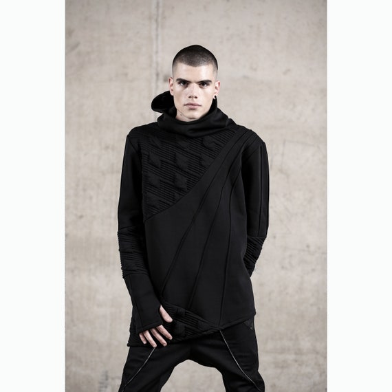 Nathan Hoodie schwarzer Hoodie Street Men Fashion Herrenbekleidung Avantgarde Futuristische Kleidung Cyberpunk Dystopian Festival Mode einzigartige Manner Etsy