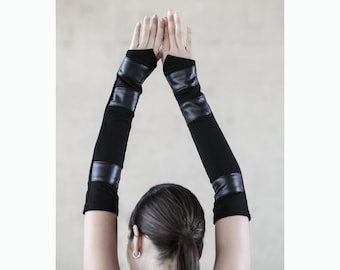 Harv Sleeve Gloves (black gloves-arm sleeve-hand accessories-party  wear-half sleeves-long fingerless mittens-cyberpunk gloves-arm warmers)