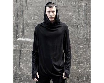 Avian Asymmetric Viscose Blouse: Avantgarde Dystopian Thumbhole Top