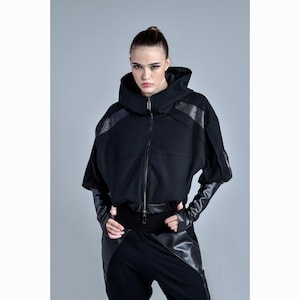 Black Pearl Jacket (avantgarde-women fashion-crop black jacket-black fashion-futuristic clothing-cyberpunk-street high fashion-dystopian)