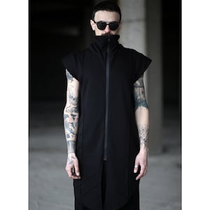 Code Black Vest (black men clothing-alternative clothing-avantgarde fashion-men street fashion-black long men jacket-futuristic-cyberpunk)