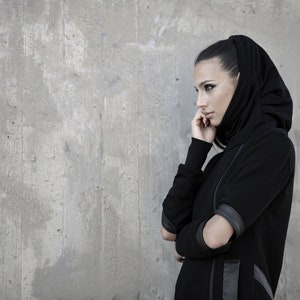 Djax Hoodie black hoodie-women clothing-street fashion-black clothing-women hoodie-unique hoodie-dystopian-black pullover-futuristic image 5