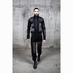 Jarana Jumpsuit Men: Black Cyberpunk Jumpsuit, Futuristic Utility Romper, Techwear Clothing Men, Dystopian Streetwear Outfit