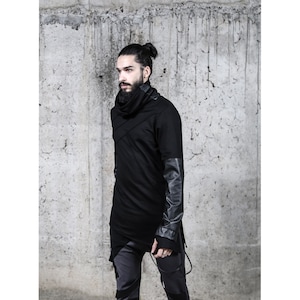 Skedar Blouse (futuristic fashion-cyberpunk-high collar men blouse-avantgarde-dystopian-black men clothing-unique men fashion-street style)