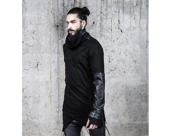 Skedar Blouse (futuristic fashion-cyberpunk-high collar men blouse-avantgarde-dystopian-black men clothing-unique men fashion-street style)