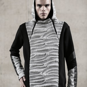 Dex Hoodie cyberpunk clothing-unique hoodie-street men fashion-futuristic clothing-festival fashion-gray hoodie-men's wear image 6