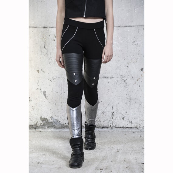 NEW COLLECTION Black Extra Long Leggings / Ribbed One Leg Front
