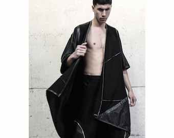 Diversion Kimono - Avant-Garde Black Robe: Futuristic Street Fashion
