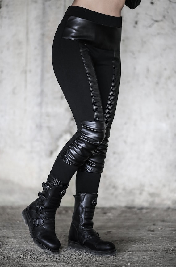 Black leggings with leather panels deals