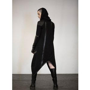 Dystopia Cardigan (woman black jacket-long hood jacket-long hoodie-alternative woman clothing-burningman clothing-cyberpunk-futuristic)