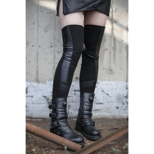 Mueller Tights (high socks-cyberpunk fashion-street fashion-faux leather tights-avantgarde fashion-dystopian clothing-black clothing)