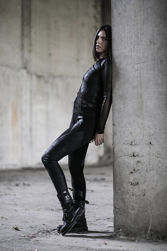 Spect Leggings leggings unicos vanguardia cyberpunk calle alta moda moda mujer ropa negra moda festival Etsy Mexico