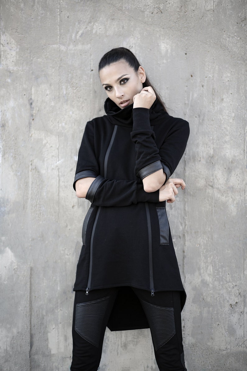 Djax Hoodie black hoodie-women clothing-street fashion-black clothing-women hoodie-unique hoodie-dystopian-black pullover-futuristic image 2