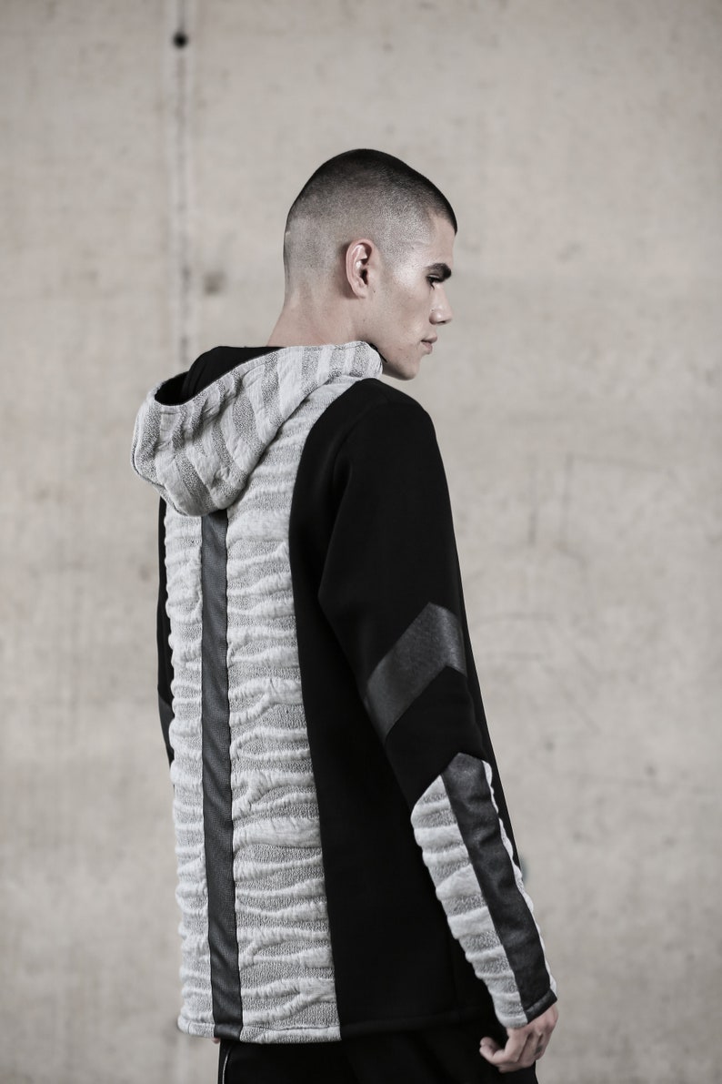 Dex Hoodie cyberpunk clothing-unique hoodie-street men fashion-futuristic clothing-festival fashion-gray hoodie-men's wear image 2