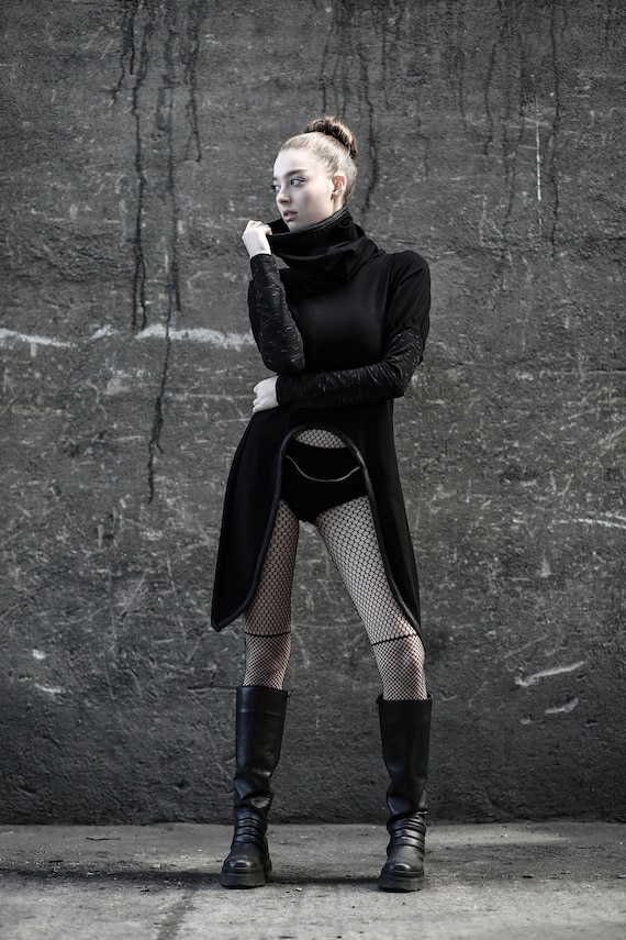 Tunica Druida vanguardia moda callejera ropa negra unica moda negra mujer ropa cyberpunk distopica futurista moda unica Etsy Mexico
