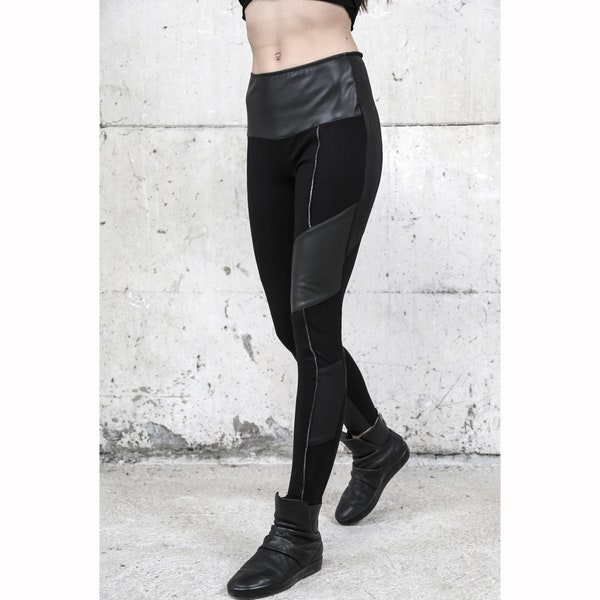 Aiyana Leggings (unique leggings-avantgarde-cyberpunk-street high fashion-unique women clothing-black clothing-futuristic-dystopian)