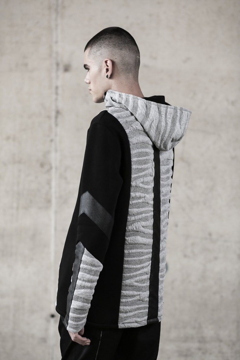 Dex Hoodie cyberpunk clothing-unique hoodie-street men fashion-futuristic clothing-festival fashion-gray hoodie-men's wear image 5