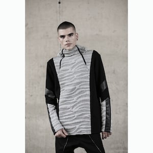 Dex Hoodie (cyberpunk clothing-unique hoodie-street men fashion-futuristic clothing-festival fashion-gray hoodie-men&#39;s wear)