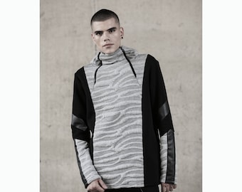 Dex Hoodie (cyberpunk clothing-unique hoodie-street men fashion-futuristic clothing-festival fashion-gray hoodie-men's wear)