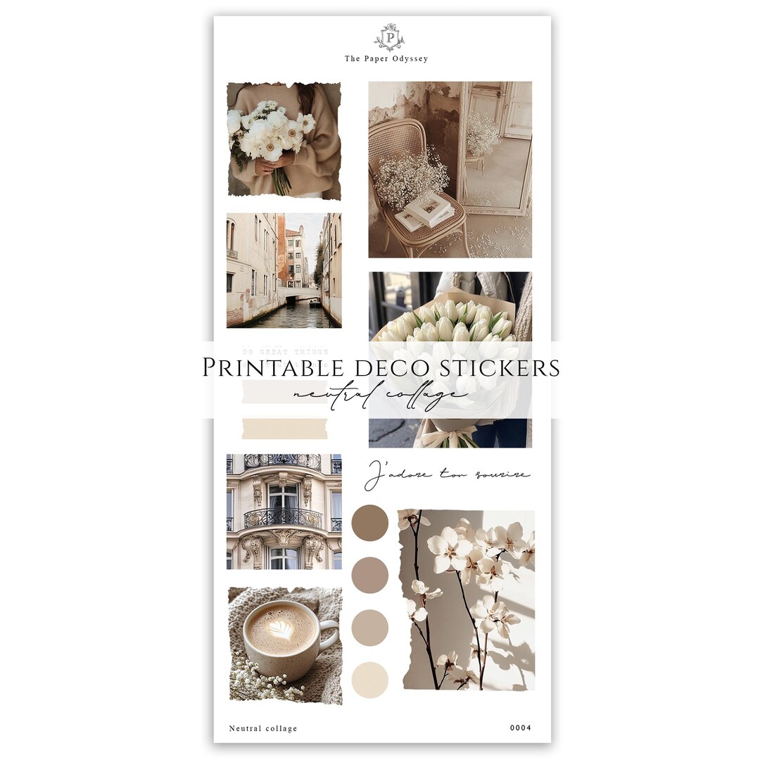 Printable Neutral Collage Sticker Sheet, Planner Stickers, Journaling ...