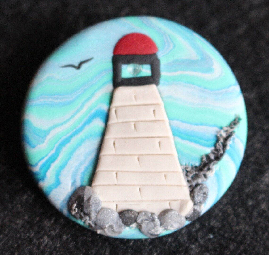 Polymer Clay Lighthouse Brooch Pendant or Beach Etsy New Zealand