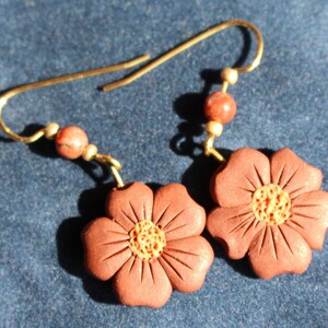 Polymer Clay Flower Earrings, bargain floral jewelry, custom gift, lightweight flower dangles, clay flower jewelry,  present