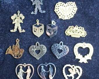 CLEARANCE- 50 Paper Thin 24k Gold Plated Charms- love bird, wedding, sand dollar, Rag Doll, church, prayer hands, hearts, holidays, flowers