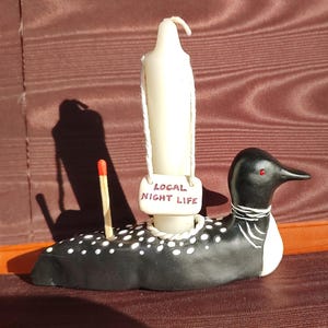 Sculpted Polymer Clay Loon Candle Holder, loon lovers gift, lake house gift, duck gift, candle holder, real or battery operated candle