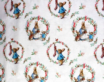 Traditional Wreath Christmas quilting fabric, Peter Rabbit, Beatrix Potter -  Price by the Half Metre