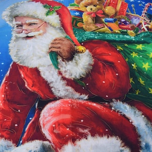 Santa fabric panel, cotton Christmas Quilting  panel