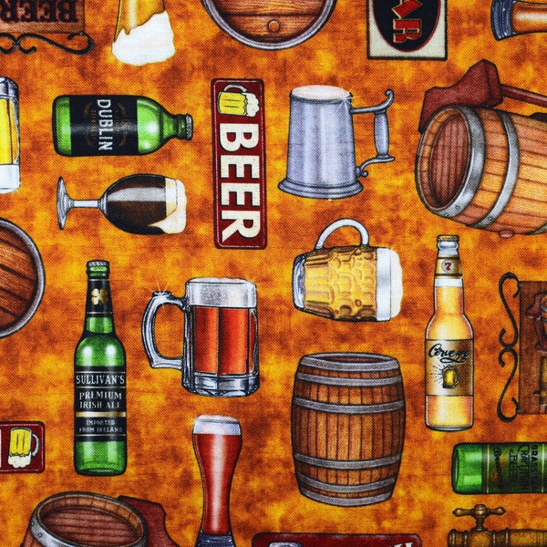 Beer fabric, Bar fabric, Quilting fabric, cotton fabric, quilting treasures, On Tap -  Price by the Half Metre