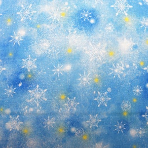 Light Blue snowflake fabric, woodland Cuties, Christmas Quilting fabric, price by the half metre