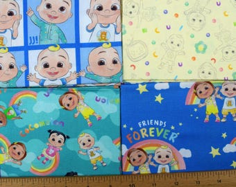 Cocomelon Fabric Fat Quarter Bundle, Kids TV Character Cotton Quilting Fabric