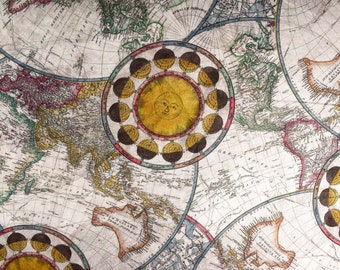 Antique World Map Fabric: Extra Wide Cotton Quilting Fabric - Price by Half Metre