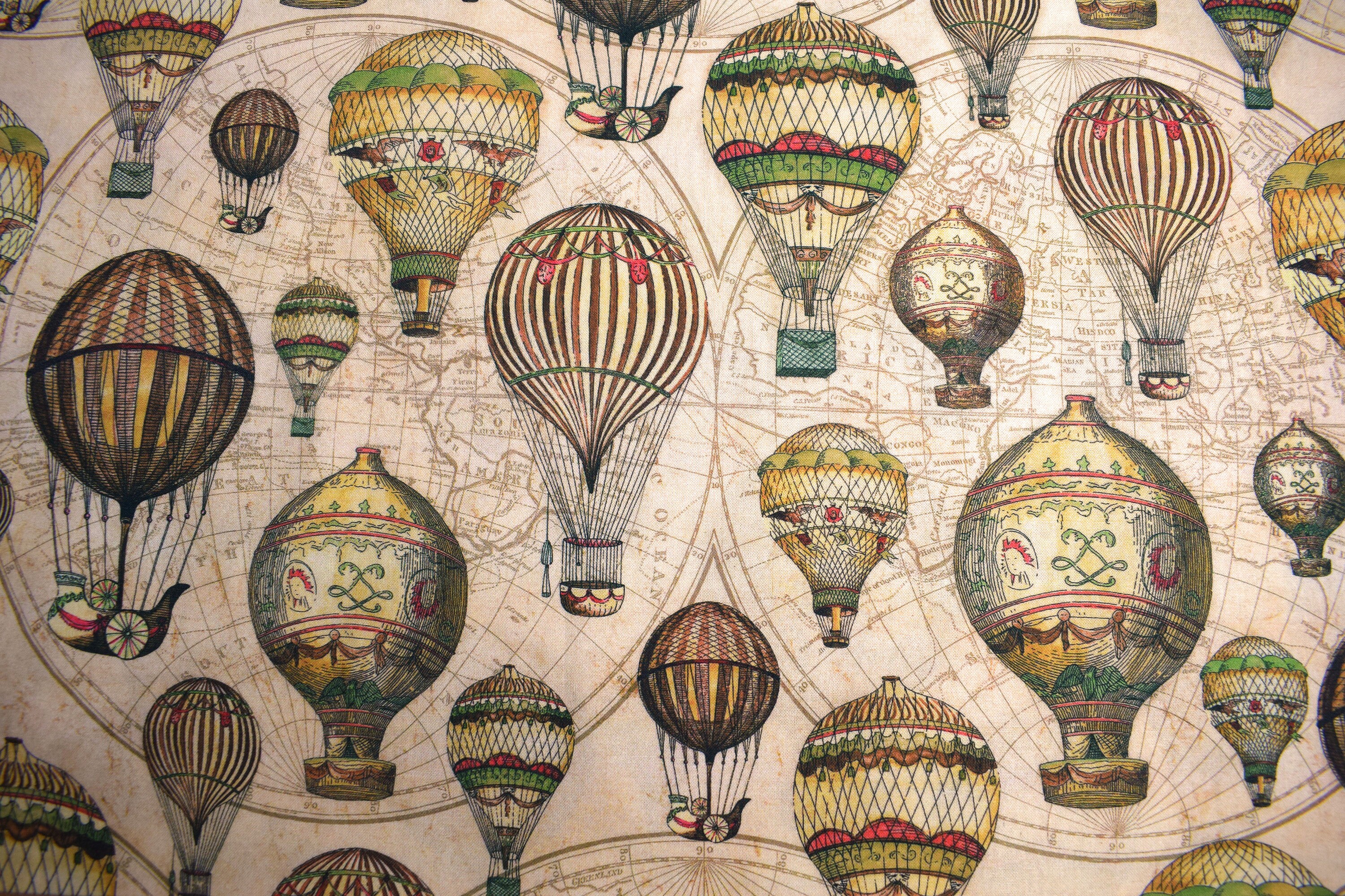 hot air balloon fabric, quilting fabric, vintage hot air Balloon fabric