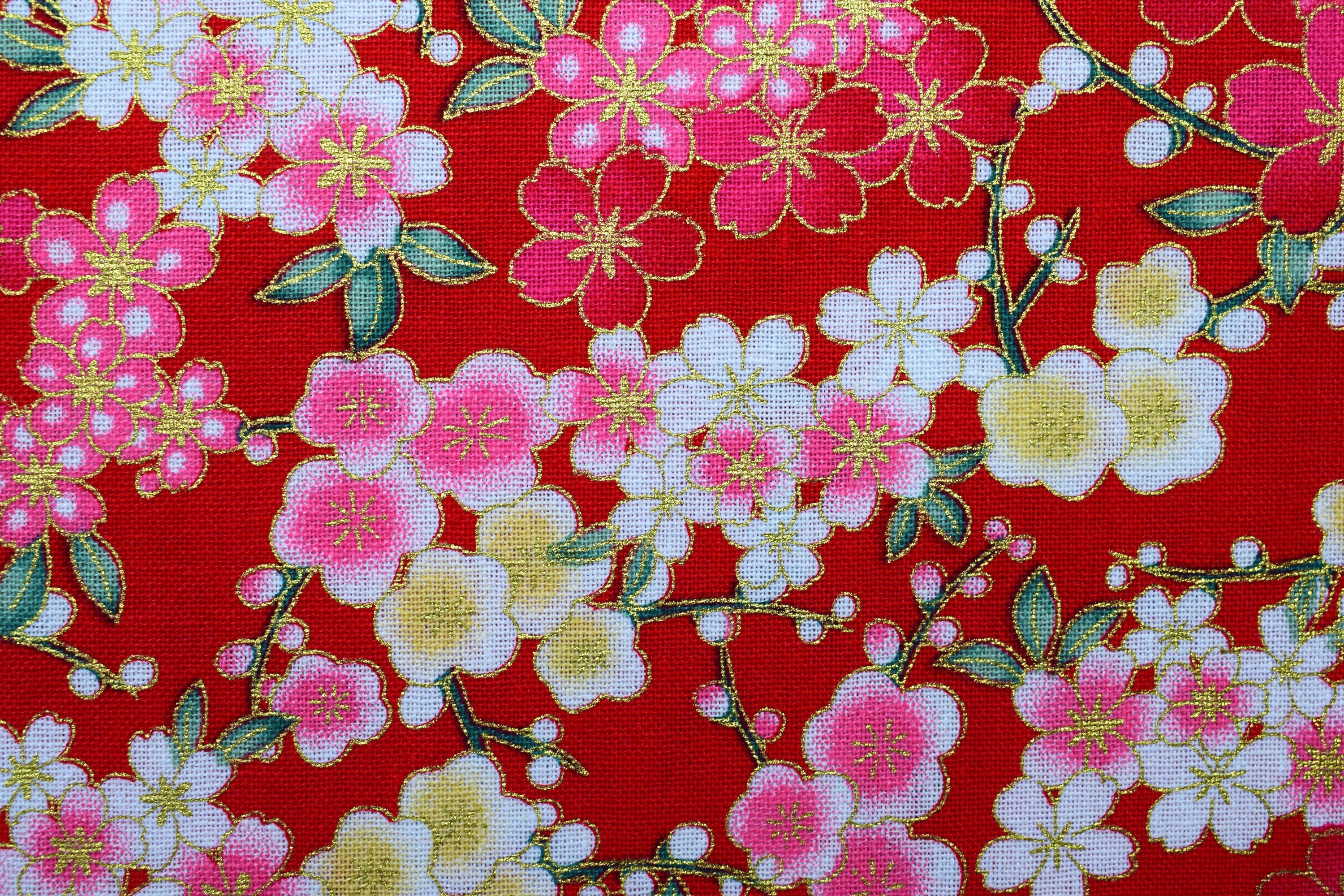 Red Japanese Floral Quilting Fabric Cotton Fabric Metallic Etsy