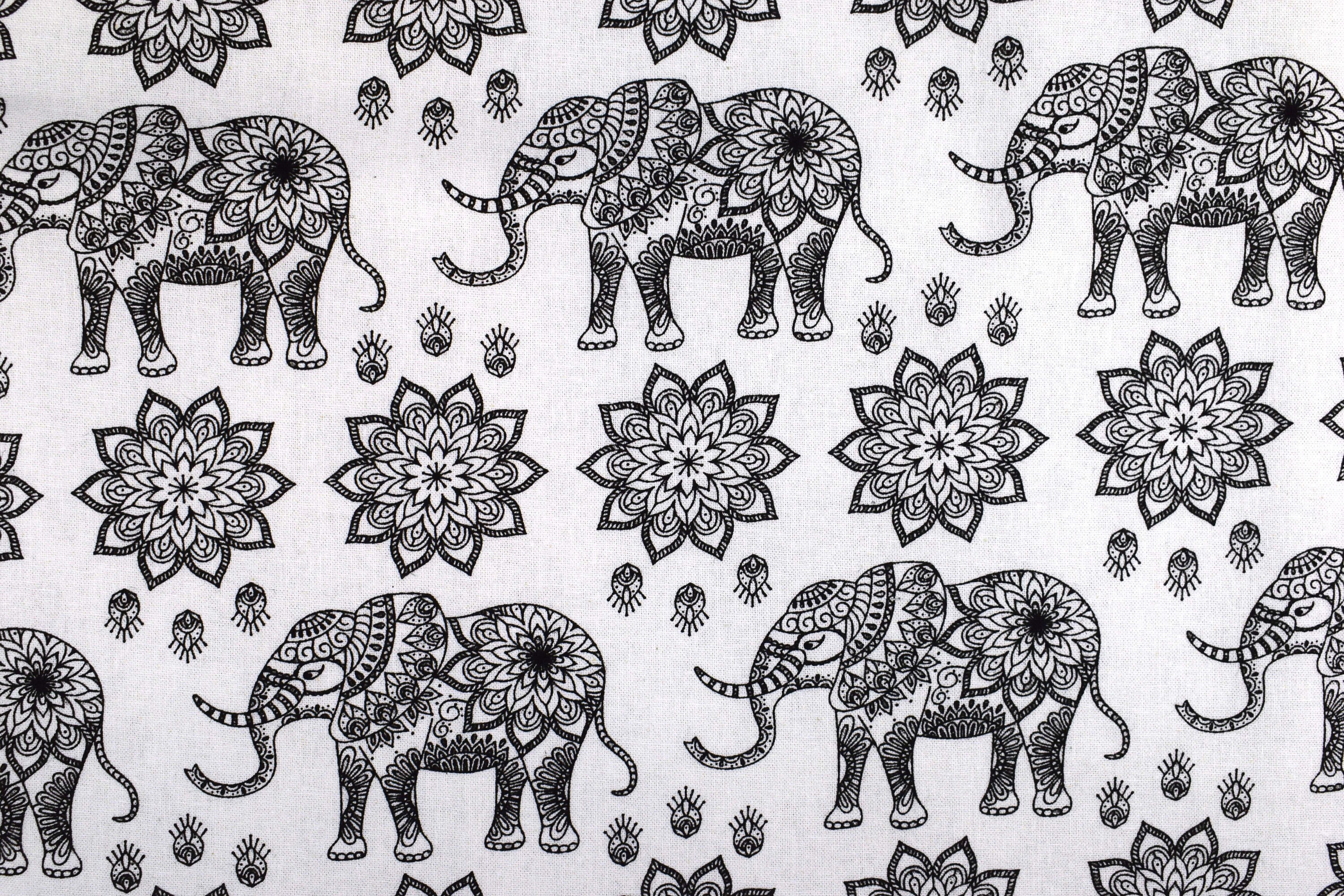 Elephant fabric quilting fabric black and white elephants | Etsy