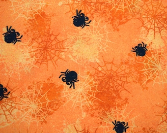 Orange spider fabric, halloween fabric, quilting fabric - Price by the Half Metre