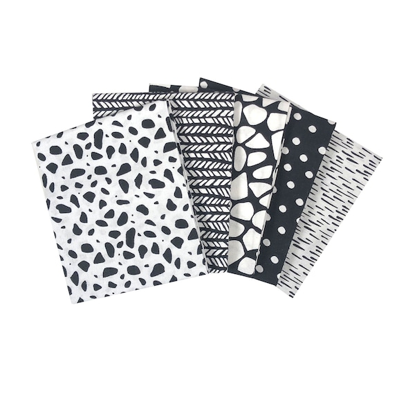 Bundle abstrait noir et blanc gras, mélange de tissu, tissu de courtepointe, impression de jungle