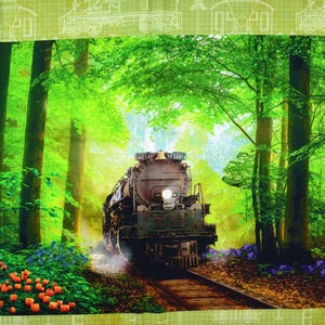 Steam Train Quilting Panel: Cotton Picture Patch, Spring Steam