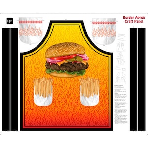 Burger Apron Fabric Panel: Flame BBQ Kitchen Sewing Craft Kit